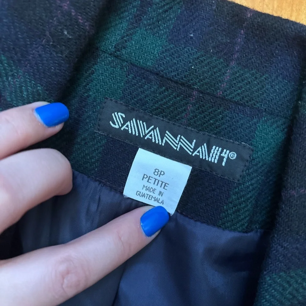 Vintage Wool Green and Blue Plaid Blazer - Picture 2 of 3